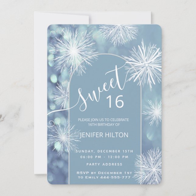 Invitation Hiver merveilleux aquarelle flocon doux 16 (Devant)