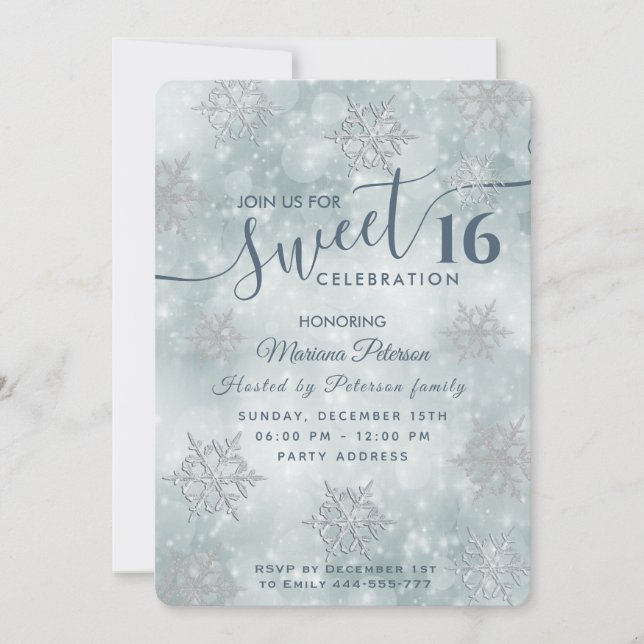 Invitation Hiver merveilleux bleu poussiéreux bokeh doux 16 (Devant)