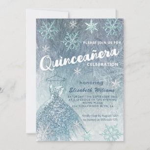 Invitation Hiver merveilleux bleu robe gliterie Quinceañera