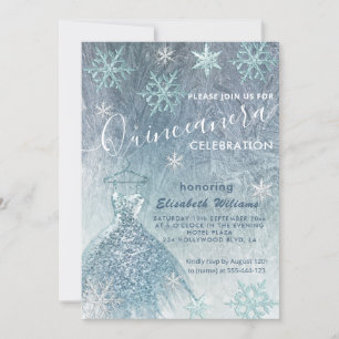 Invitation Hiver merveilleux bleu robe gliterie Quinceañera