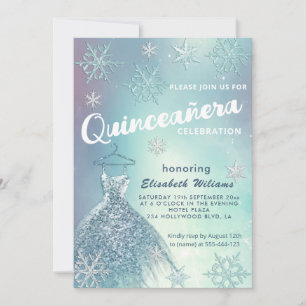 Invitation Hiver merveilleux bleu robe gliterie Quinceañera