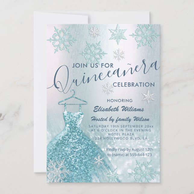 Invitation Hiver merveilleux bleu robe glittery ombre invita (Devant)
