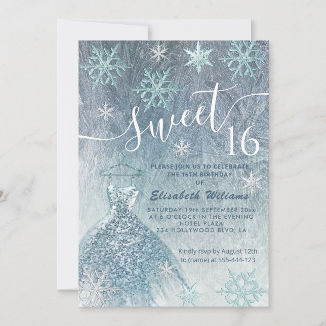 Invitation Hiver merveilleux bleu robe glittery ombre invita (Devant)