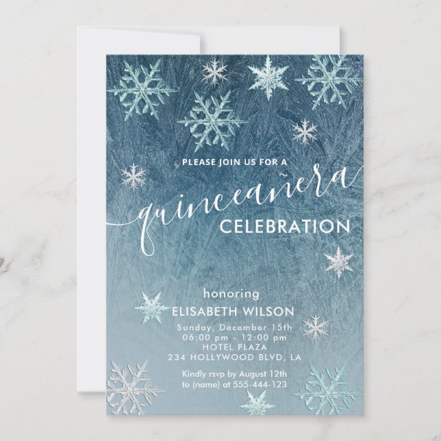 Invitation Hiver merveilleux flocons de neige Quinceañera (Devant)