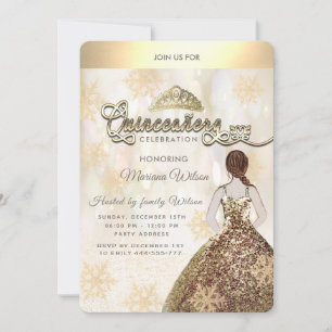 Invitation Hiver merveilleux Gold Flacon de neige fille Quinc