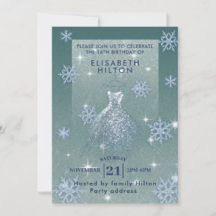 Invitation Hiver merveilleux snowflakes robe sweet sixteen i