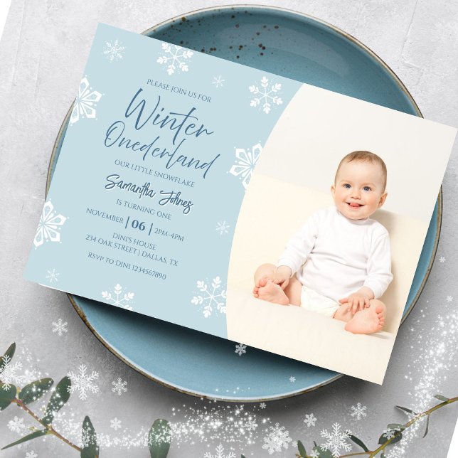 Invitation Hiver moderne Notre petit flocon de neige 1er anni (Créateur téléchargé)