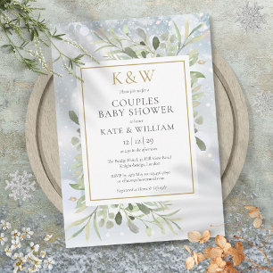Invitation Hiver Monogramme or Verdure Couples Baby shower