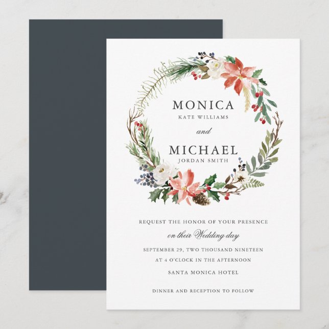 Invitation Hiver mystique | Mariage de couronne botanique (Devant / Derrière)