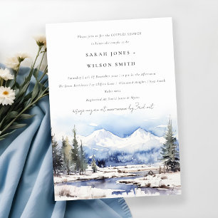 Invitation Hiver Neige Montagne Ski Paysage Couples Douche