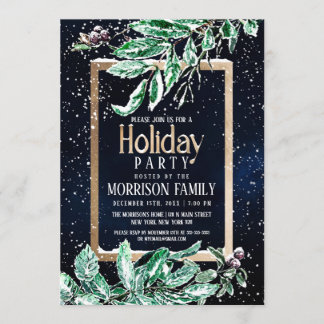 Invitation Hiver Neige Or Marine Levier Aquarelle Vacances
