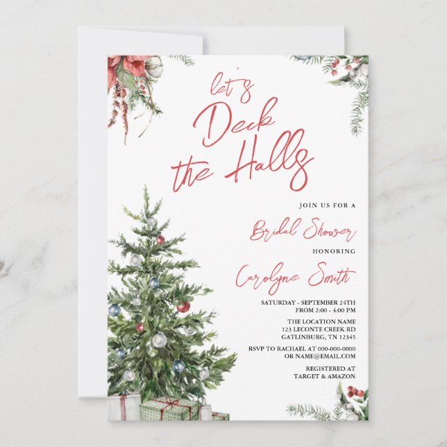 Invitation Hiver, Noël Deck the Halls Fête des mariées (Devant)