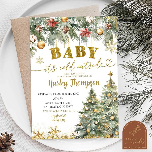 Invitation Hiver Noël froid Baby shower de vacances florales (Créateur téléchargé)