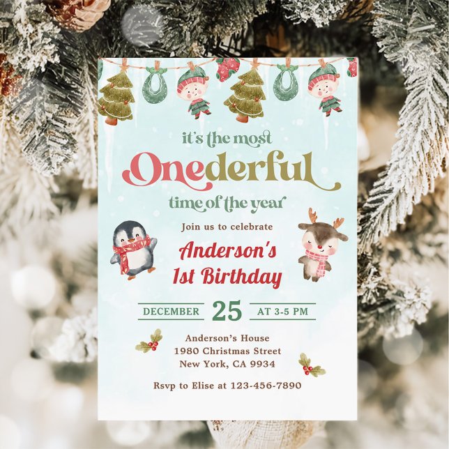 Invitation Hiver Noël magnifique 1er anniversaire fête (Créateur téléchargé)