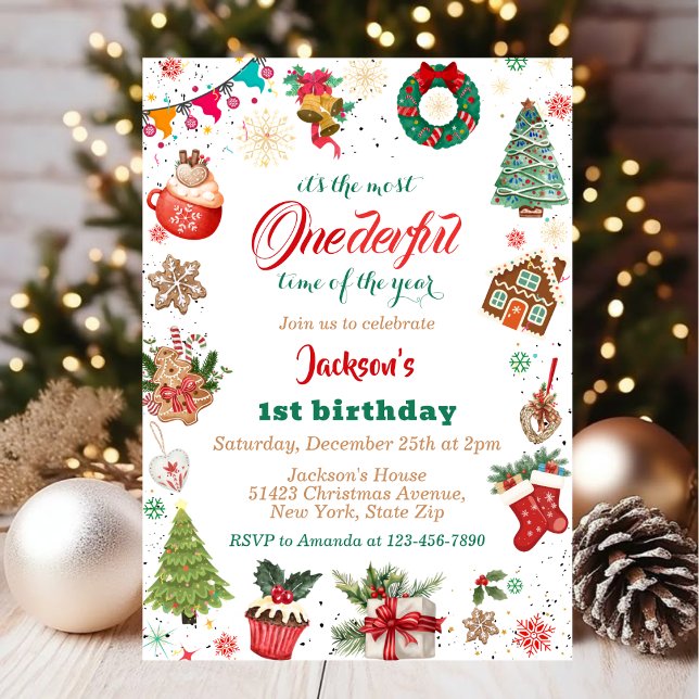 Invitation Hiver Noël magnifique 1er anniversaire fête (Créateur téléchargé)