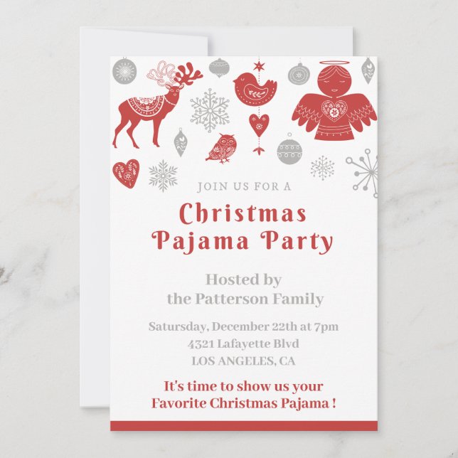 Invitation Hiver Nordic mignonne Noël Pajama Party (Devant)