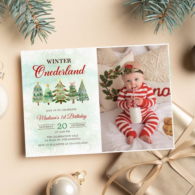 Invitation Hiver Onderland Noël Arbre 1ère fête d'anniversair (Créateur téléchargé)