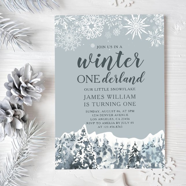 Invitation Hiver Onderland Snowflakes Premier anniversaire (Créateur téléchargé)