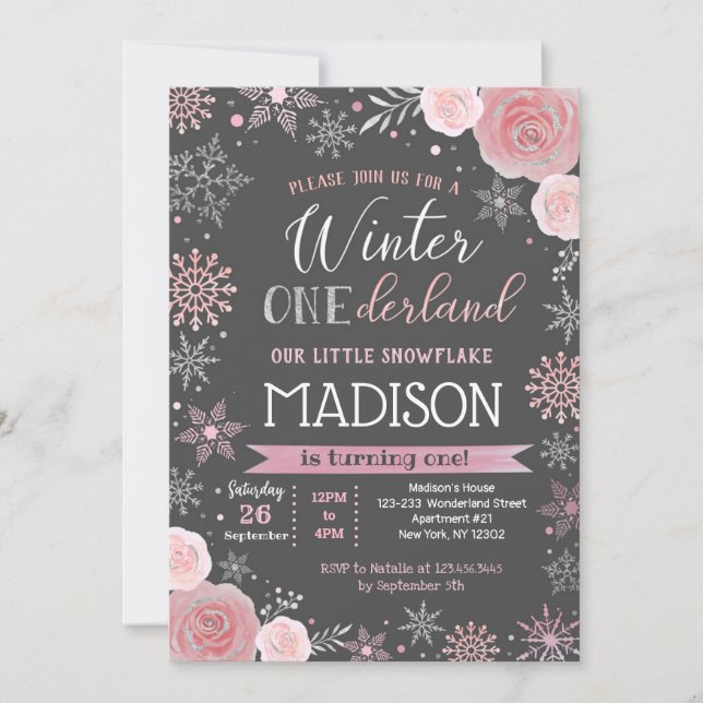 Invitation Hiver ONE derland 1er anniversaire fêtes Invitatio (Devant)