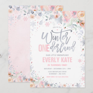 Invitation Hiver ONE derland 1er Anniversaire Plat rose d'arg