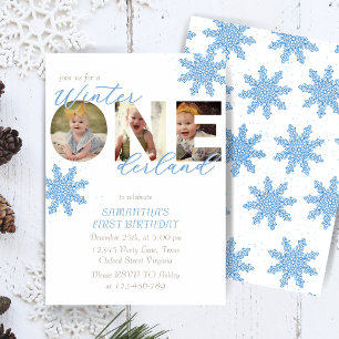 Invitation Hiver ONE derland 1er anniversaire Snowy Photo