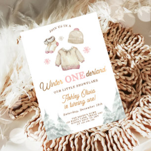 Invitation Hiver ONE derland Anniversaire Neige Première 1ère