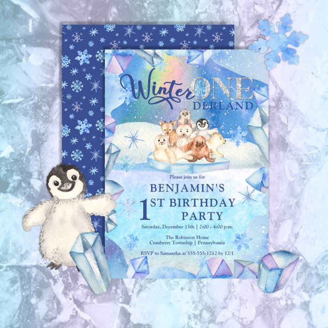 Invitation Hiver ONE derland Arctic Animal 1er anniversaire f (Créateur téléchargé)
