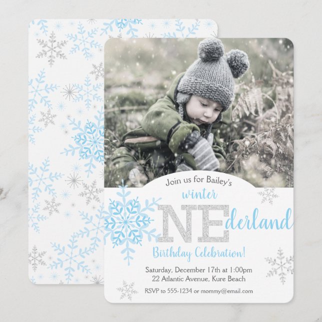 Invitation Hiver ONE derland Blue Silver Parties scintillant  (Devant / Derrière)