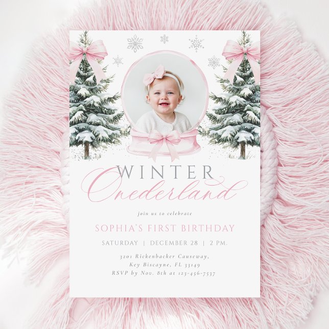 Invitation Hiver ONE derland Bow rose Premier anniversaire (Créateur téléchargé)