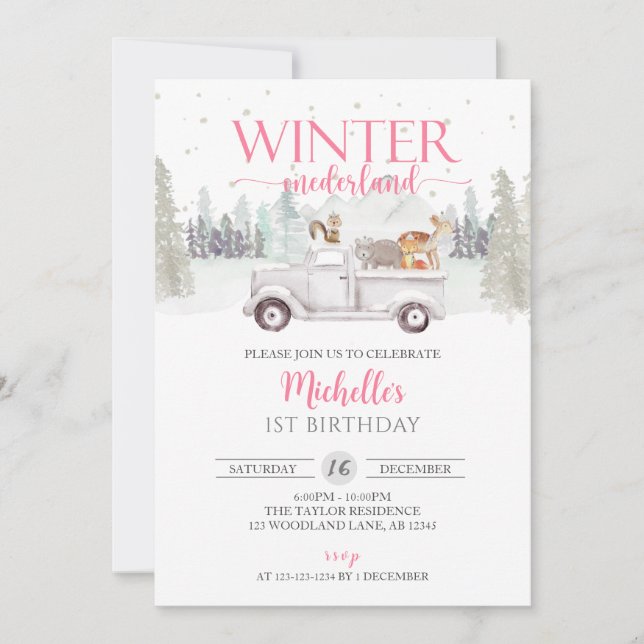Invitation Hiver ONE derland, Camion Animal 1er anniversaire (Devant)