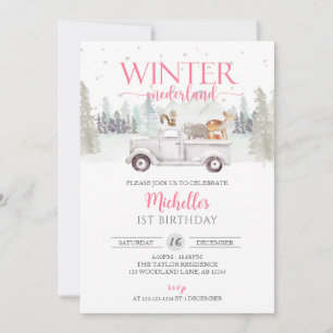 Invitation Hiver ONE derland, Camion Animal 1er anniversaire