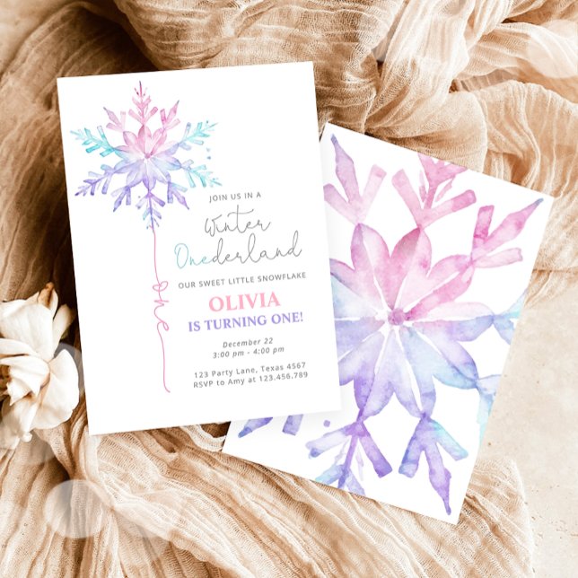 Invitation Hiver ONE derland Flamme de neige premier annivers (Créateur téléchargé)
