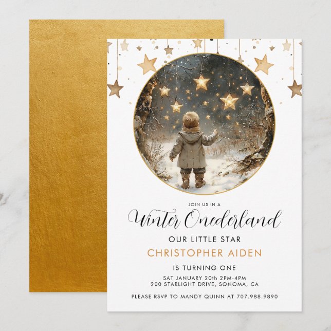 Invitation Hiver ONE derland Garçon 1er anniversaire (Devant / Derrière)