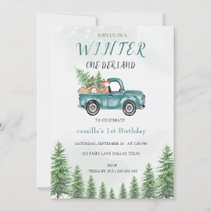 Invitation Hiver ONE Derland Green Truck fête d'anniversaire