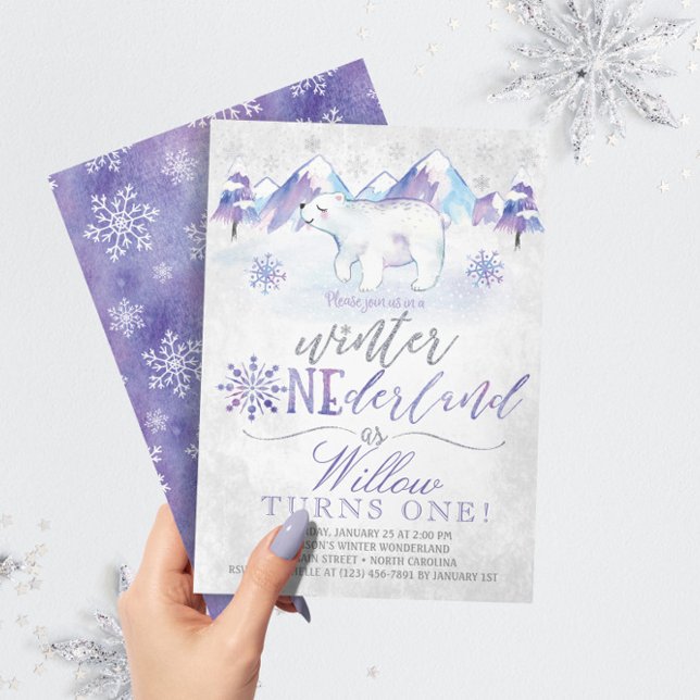 Invitation Hiver ONE derland Ours polaire Anniversaire Invita (Créateur téléchargé)