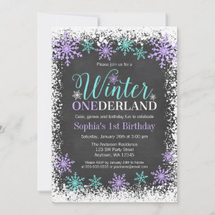Invitation Hiver ONE derland Purple Chalkboard 1er anniversai