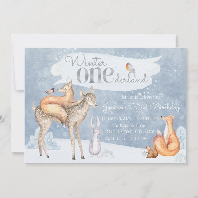 Invitation Hiver ONE derland Woodland Première fête d'anniver (Devant)