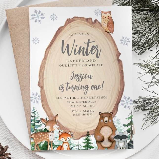 Invitation Hiver Onederland 1er anniversaire Animal Woodland (Créateur téléchargé)