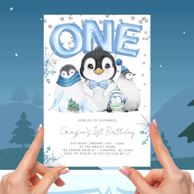 Invitation Hiver Onederland 1er anniversaire Bleu (Créateur téléchargé)