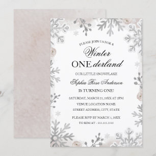Invitation Hiver Onederland 1er Anniversaire Blush Snowflake