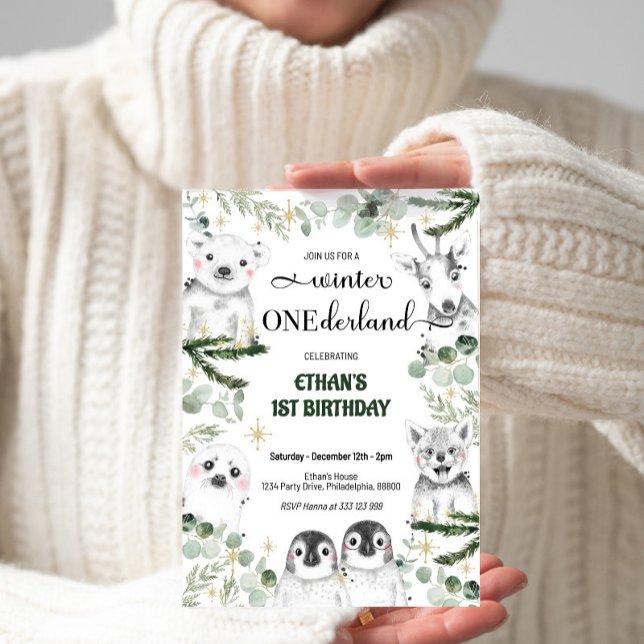 Invitation Hiver Onederland Animaux 1er Anniversaire Invitati (Créateur téléchargé)