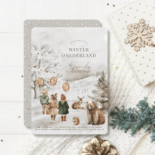 Invitation Hiver Onederland Animaux et enfants 1er anniversai