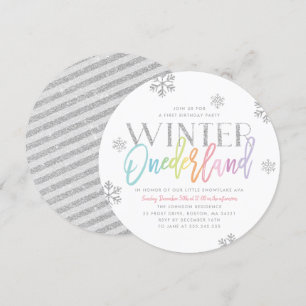 Invitation Hiver ONEderland Argent Arc-en-ciel 1er anniversai