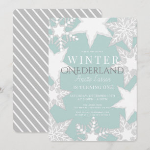 Invitation Hiver Onederland Bleu & Argent 1er anniversaire