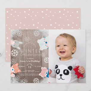 Invitation Hiver Onederland Bois Animaux Photo Anniversaire