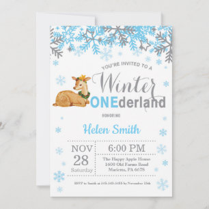 Invitation Hiver Onederland Cerf Boy 1er anniversaire
