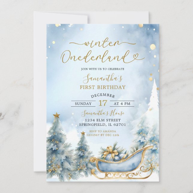 Invitation Hiver Onederland Dusty Baby shower bleu (Devant)