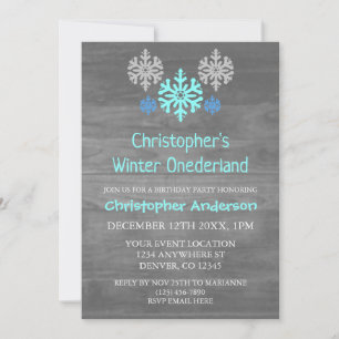 Invitation Hiver Onederland Flocon de neige 1er anniversaire