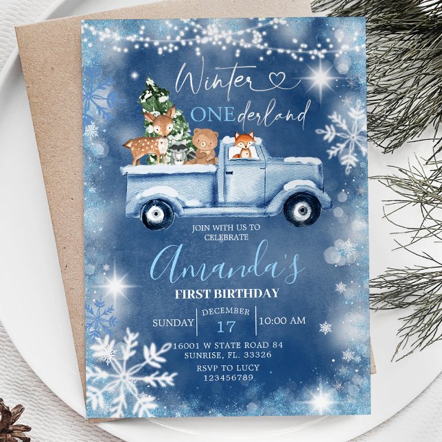 Invitation Hiver Onederland Flocon de neige blanc Anniversair (Créateur téléchargé)