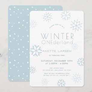 Invitation Hiver Onederland Flocon de neige Bleu 1er annivers